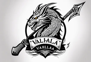 Valhalla sword dragon head axe tattoo idea
