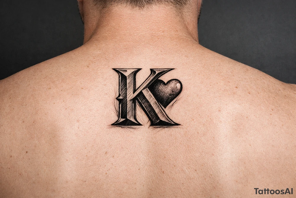 K with a heart behind ear tattoo idea