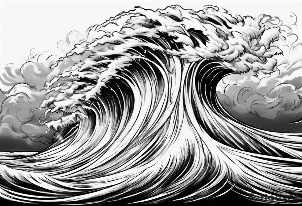 Realisitc depiction of strong wind surging. The style will be of a paint brush tattoo idea