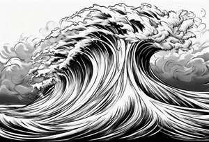 Realisitc depiction of strong wind surging. The style will be of a paint brush tattoo idea