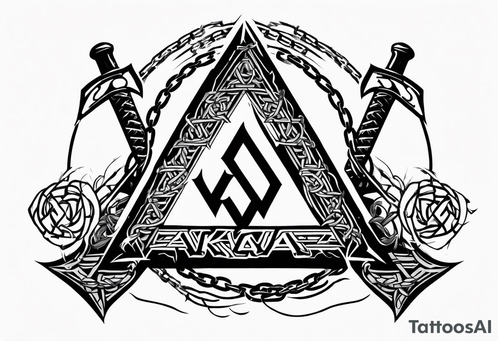 Valhalla sword shield axe barbed wire chains valknut fire tattoo idea Valhalla sword shield axe barbed wire chains valknut fire tattoo idea