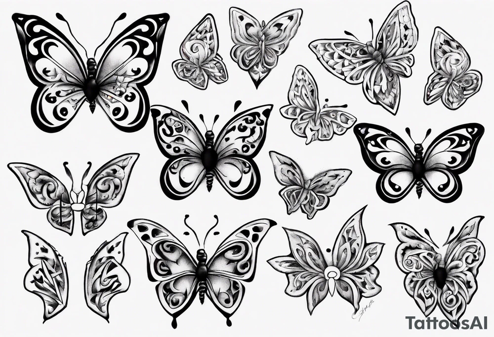 Butterfly with hearts, Layla Jones and 4ever and always designed in the wings tattoo idea