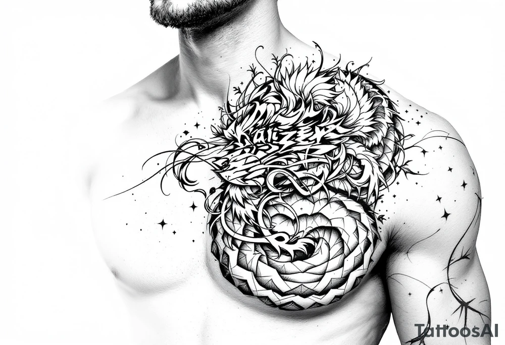 Right chest tattoo with the japanese word for Kaizen tattoo idea