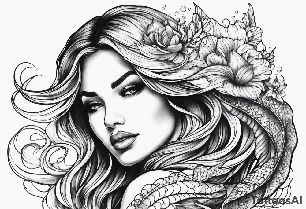 flowing mermaid tail tattoo idea