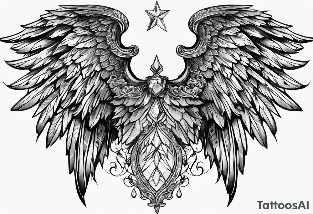 Diamond angel wings tattoo idea