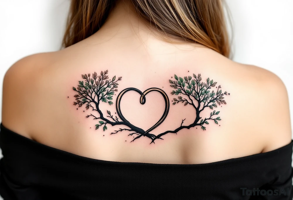 Two matching couples tattoos black tree rings with a splash of green leaves tattoo idea