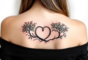 Two matching couples tattoos black tree rings with a splash of green leaves tattoo idea