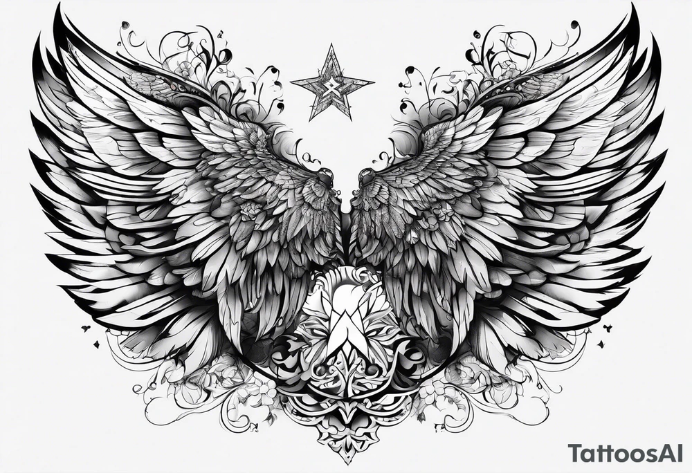 Wings with number 22 and + tattoo idea