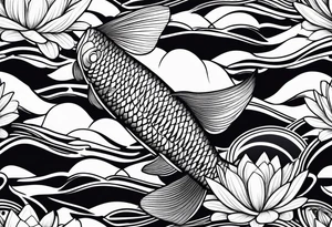 Arowana fish in waves with lotus tattoo idea
