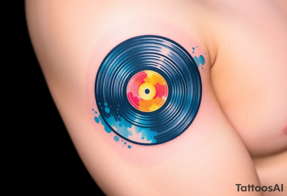 vinyl record with a smaller disco ball to the side of it tattoo idea