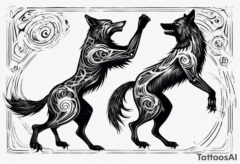 two wolves dancing the tango. extremely simplified tattoo idea
