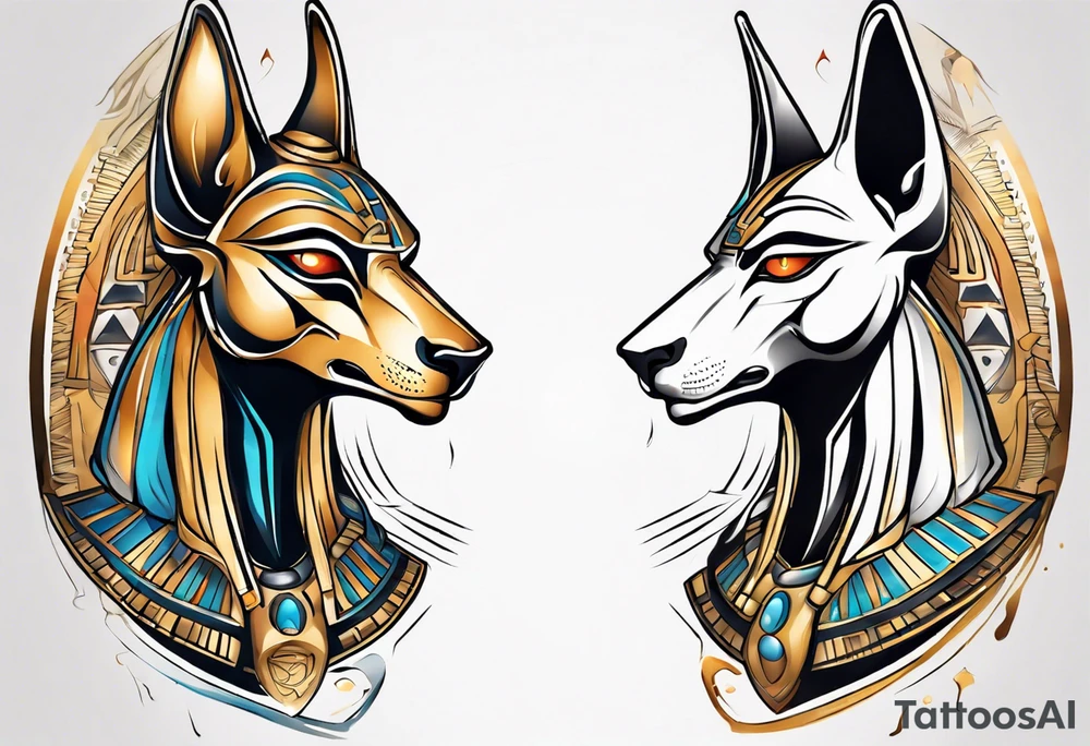 anubis and horus full arms tattoo idea