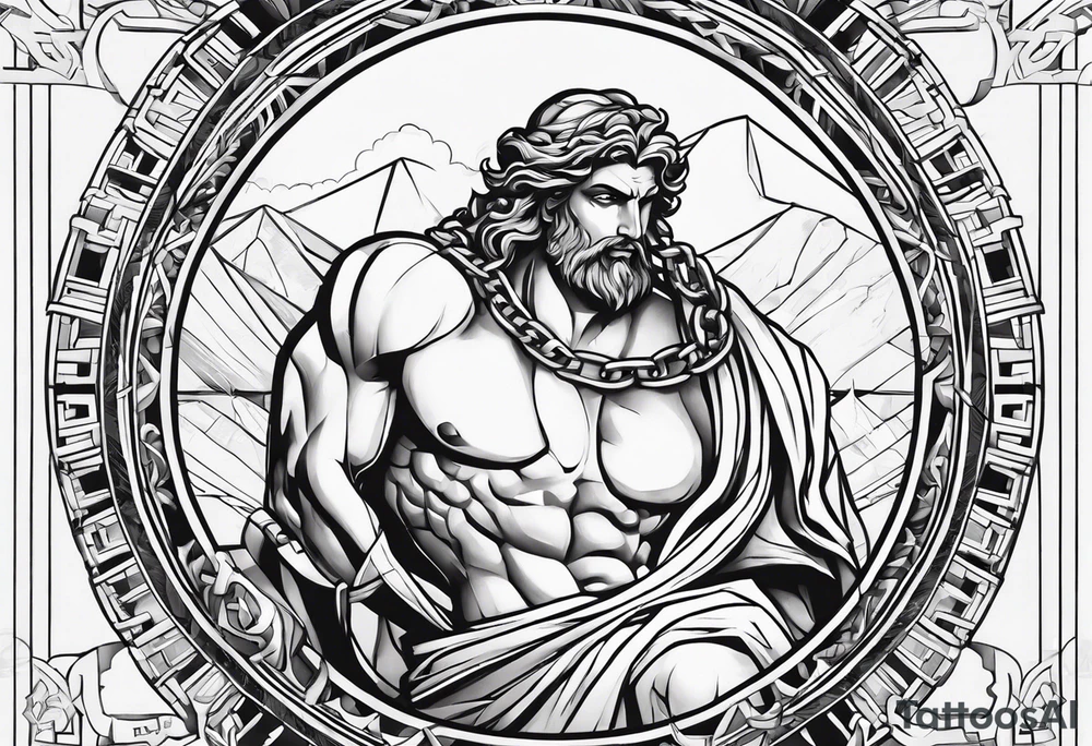 A greek god, chained to a Rock tattoo idea