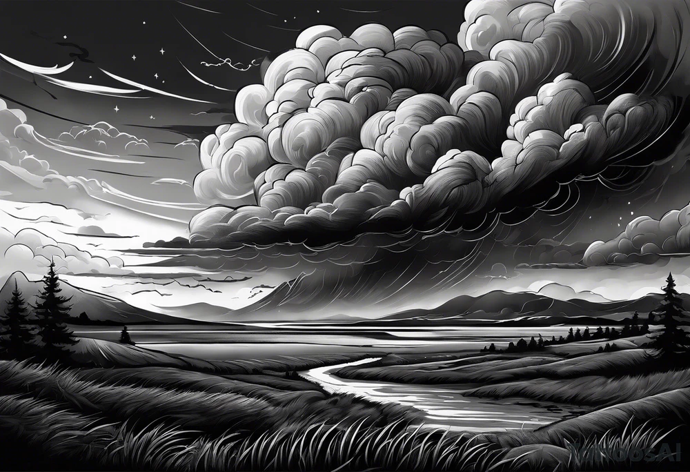 Heavy dark storm clouds tattoo idea