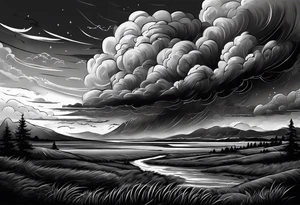 Heavy dark storm clouds tattoo idea