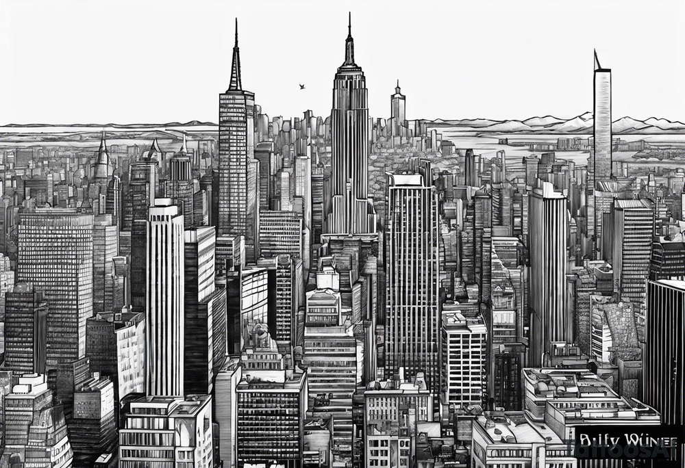 standing in the distance from NYC skyline tattoo idea