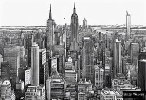 standing in the distance from NYC skyline tattoo idea