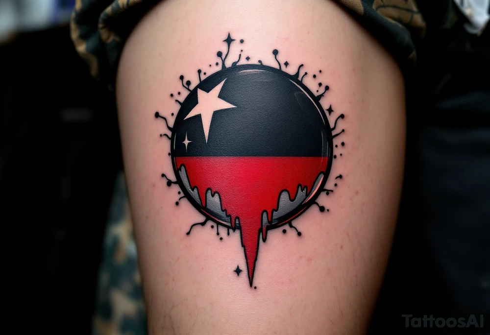 A modern design with a minimalist black ball and just one red panel showing the club star. tattoo idea