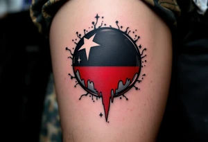 A modern design with a minimalist black ball and just one red panel showing the club star. tattoo idea