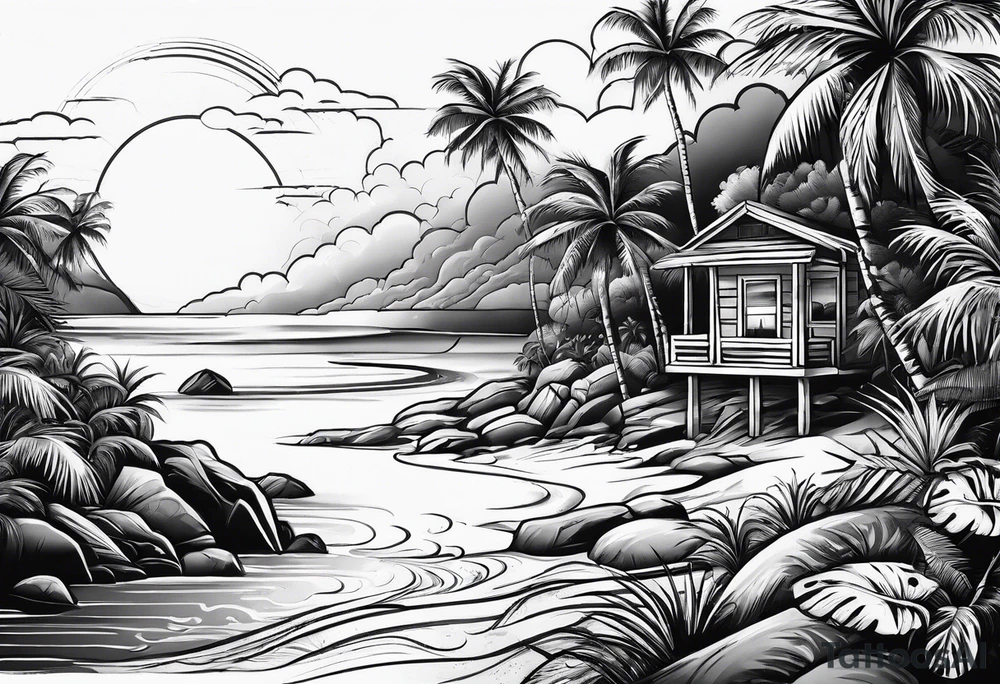 beach landscape on upper arm with palm trees tattoo idea beach landscape on upper arm with palm trees tattoo idea