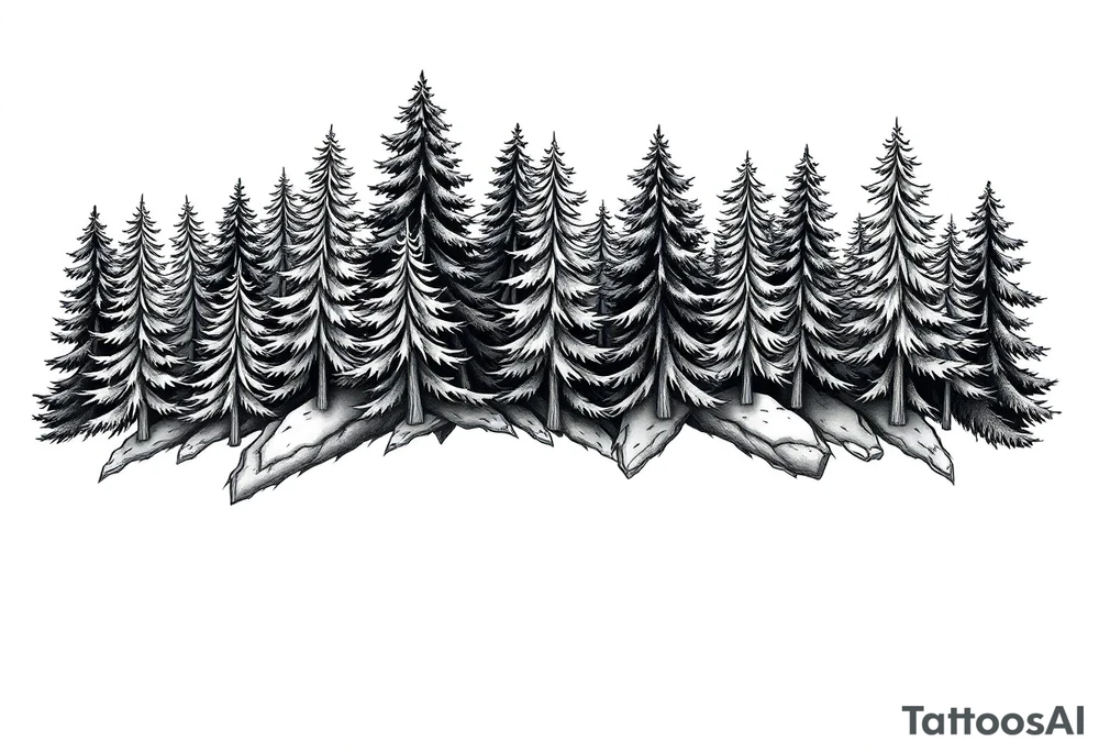 Coniferous forest tattoo sleeve black and gray tattoo idea