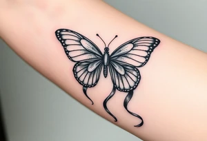 ethereal butterfly with flowing silk ribbons in moonlight tattoo idea