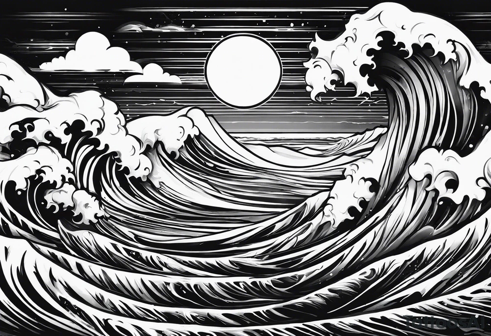 The sun with water wave tattoo idea