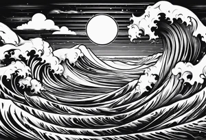 The sun with water wave tattoo idea