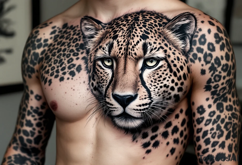 realistic cheetah covering the entire side chest tattoo idea