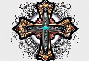 black cross with watercolor backgound tattoo idea
