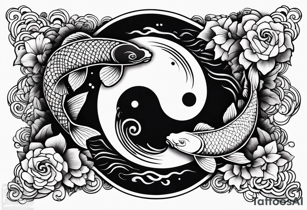 powerful majestic ying Yang symbol adorned in koi fish tattoo idea