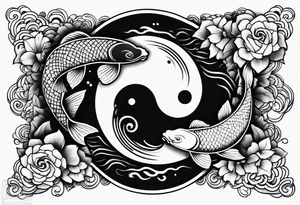 powerful majestic ying Yang symbol adorned in koi fish tattoo idea