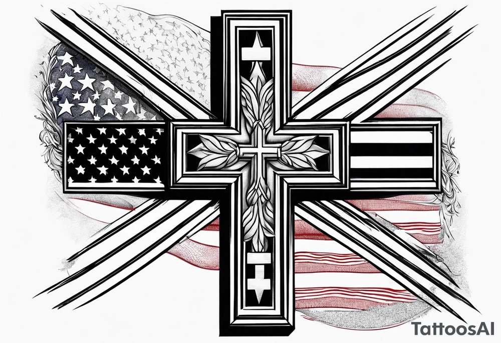 cross with an amercian flag theme tattoo idea