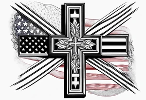 cross with an amercian flag theme tattoo idea