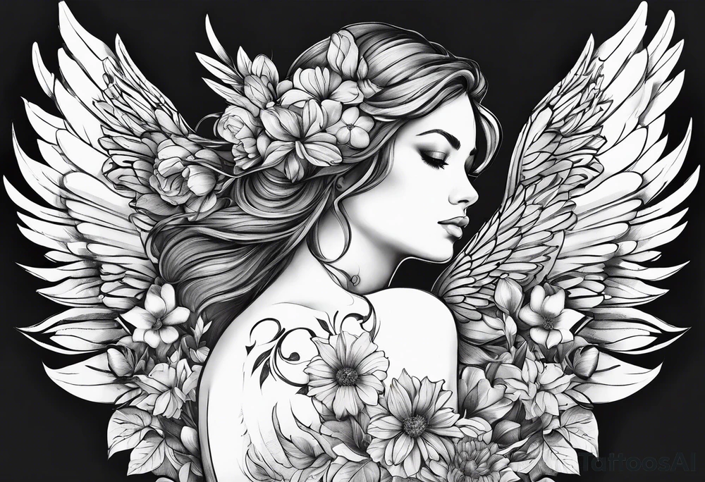 wing angel, flower, , tattoo idea