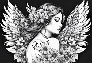 wing angel, flower, , tattoo idea