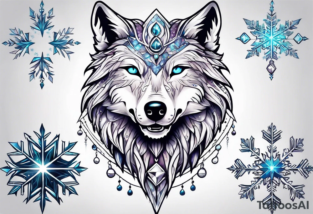 Constellation, animal alien wolf, snowflake tattoo idea