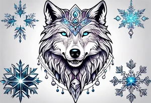 Constellation, animal alien wolf, snowflake tattoo idea