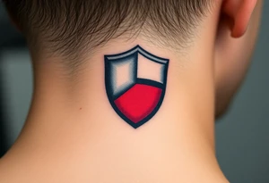 A classical Czech flag (blue, white up, red down) inside a shield emblem, with metallic textures enhancing its strength and durability tattoo idea