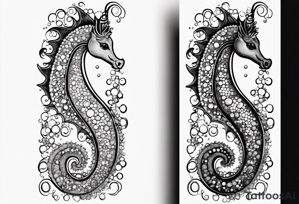 Small Starfish, Seahorse in a vertical line with bubbles tattoo idea