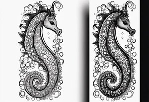 Small Starfish, Seahorse in a vertical line with bubbles tattoo idea