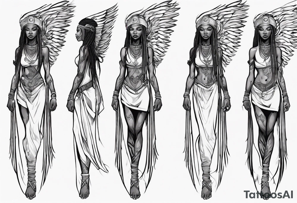 African female valkyre full body angelic
slim long face long braided hair descending from heaven tattoo idea