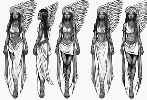 African female valkyre full body angelic
slim long face long braided hair descending from heaven tattoo idea