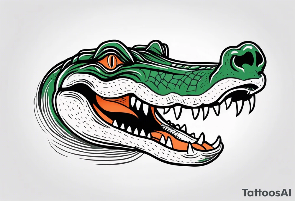 Alligator head with woman’s legs sticking out of its mouth tattoo idea