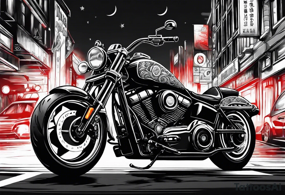 motorcycle  with guns riding at night in the city tattoo idea