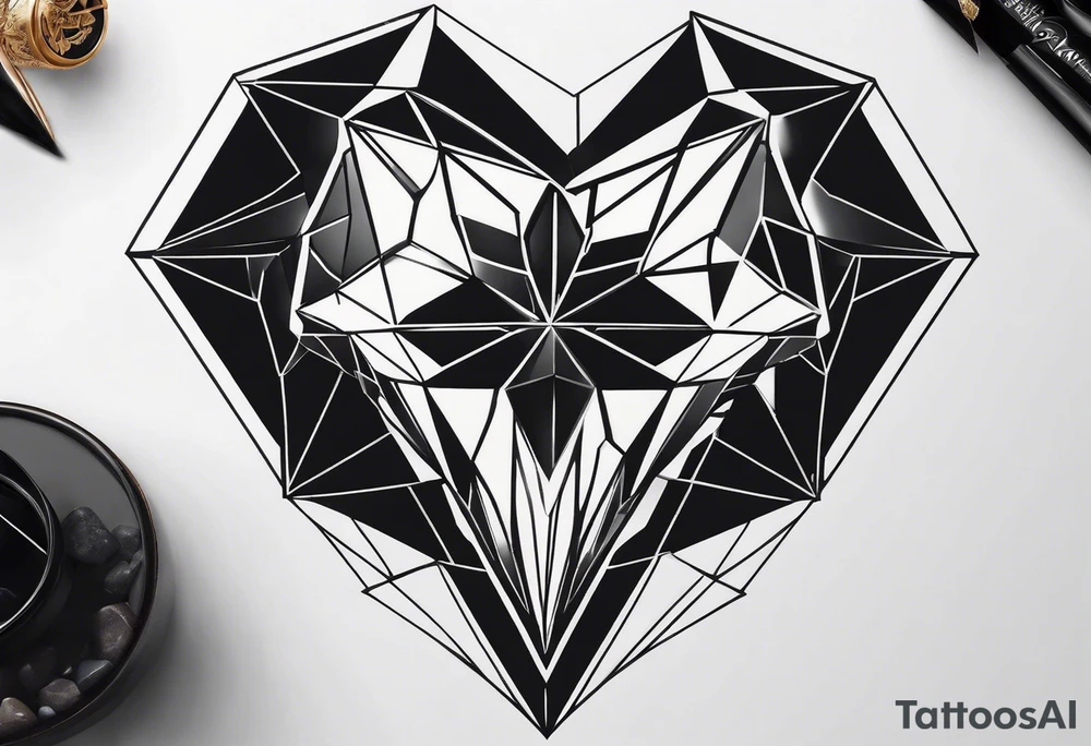 black hexagon diamond heart tattoo idea