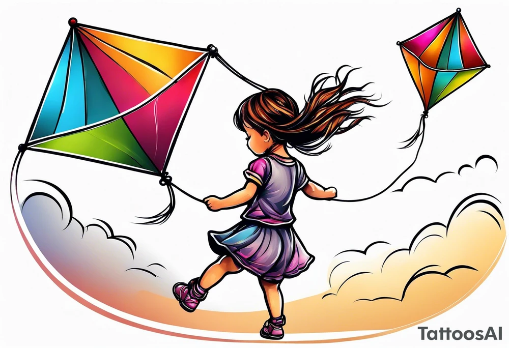 back image of a little girl flying a kite tattoo idea