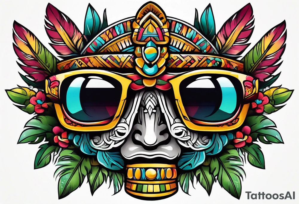 Colorful Mayan theme sunglasses tattoo idea