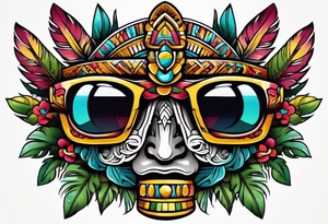 Colorful Mayan theme sunglasses tattoo idea