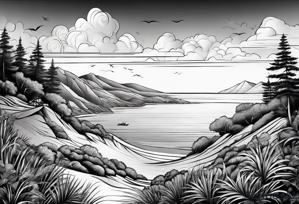 Beach landscape hills behind tattoo idea